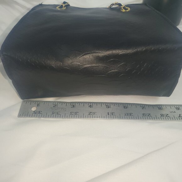 Black Vegan Leather Shoulder bag Crossbody with Gold Chain Accents - Picture 6 of 9